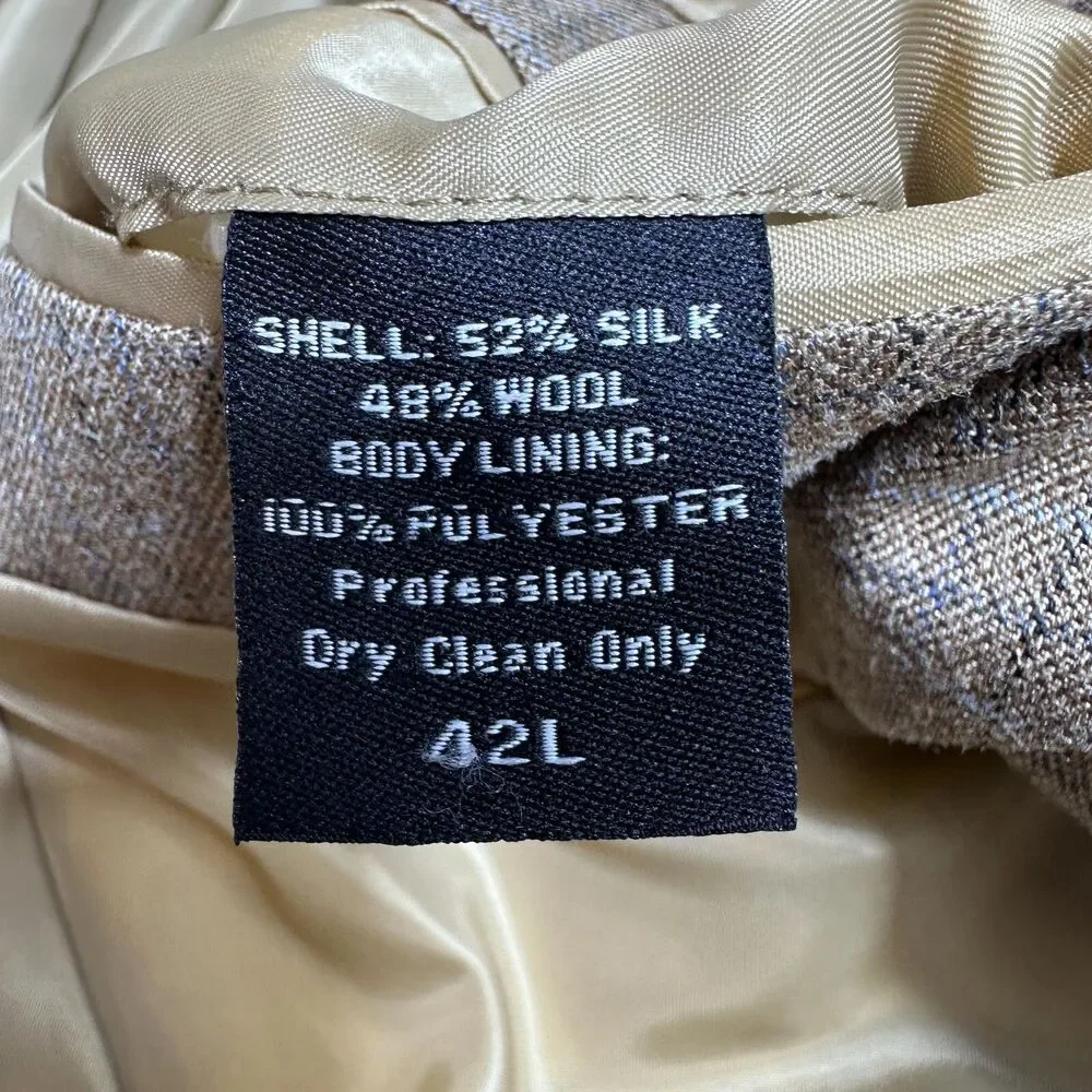 JOSEPH&FEISS Mens 42L Blazer Sport Coat Brown Plaid Silk/Wool 2 Button Jacket